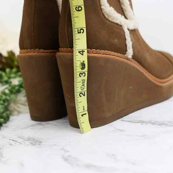 Sam Edelman Reagan Tan Suede Leather Faux Shearling Wedge Platform Boot 10 Women - Picture 4 of 6